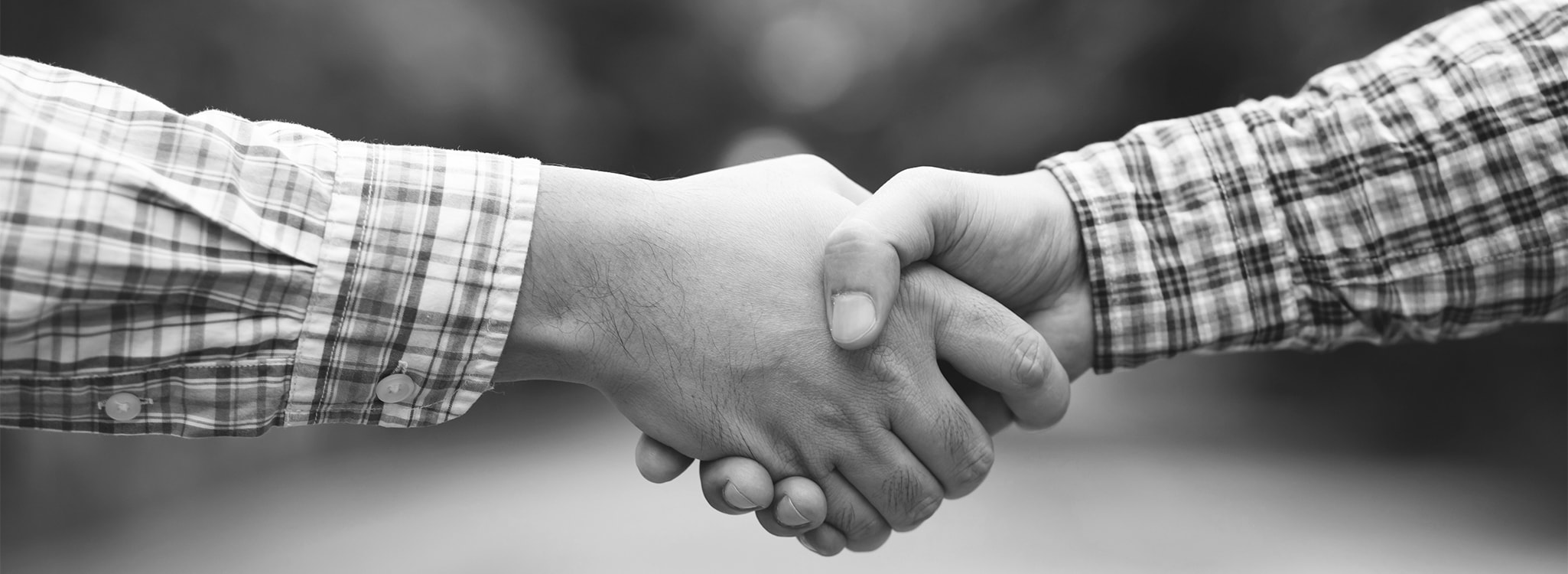 Businessmen in plaid shirts shake hands to greet each other And make an agreement